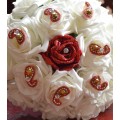 Wedding Bridal Bouquet in Ivory and Glitter Red Roses with matching Buttonhole
